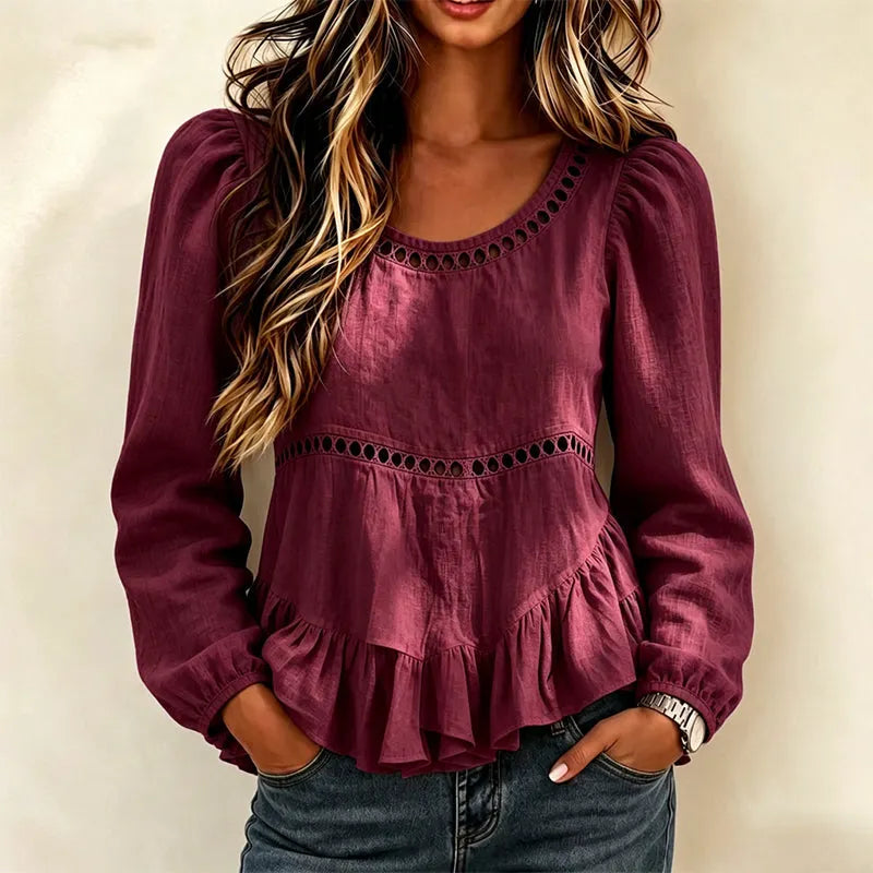 Maravelle | Puff Sleeve Peplum Blouse