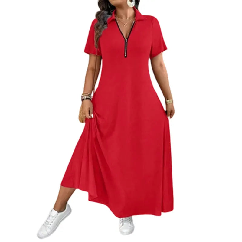 Uvelisse | Zip Collar Casual Maxi Dress