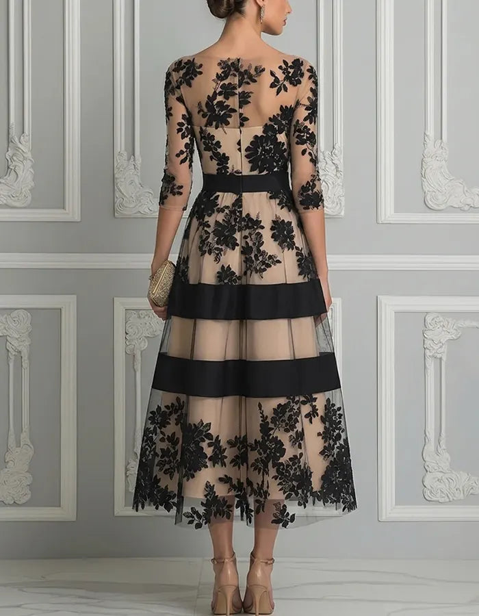 Forsythia | Elegant Sheer Panel Midi Dress
