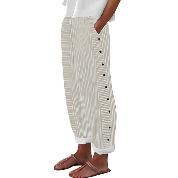 Lyndrel | Nautical Stripe Button Side Casual Wide Leg Trousers