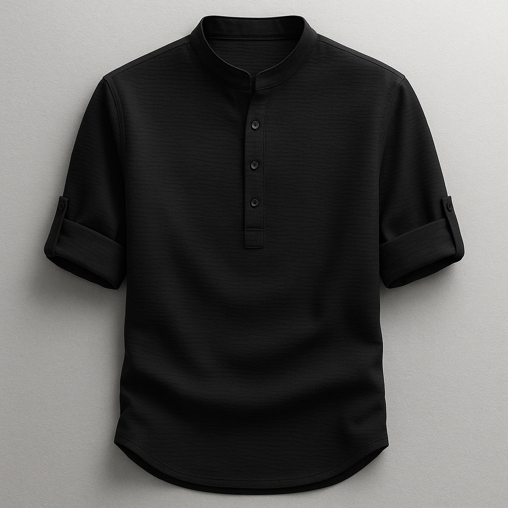 Dravion | Textured Button Neck Shirt