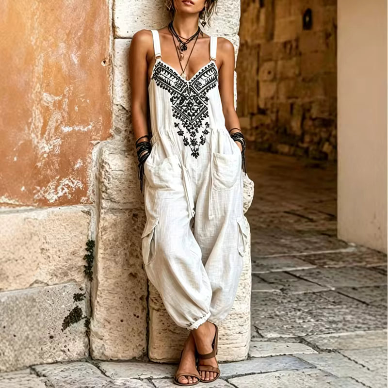 Cyrene | Embroidered Boho Harem Jumpsuit