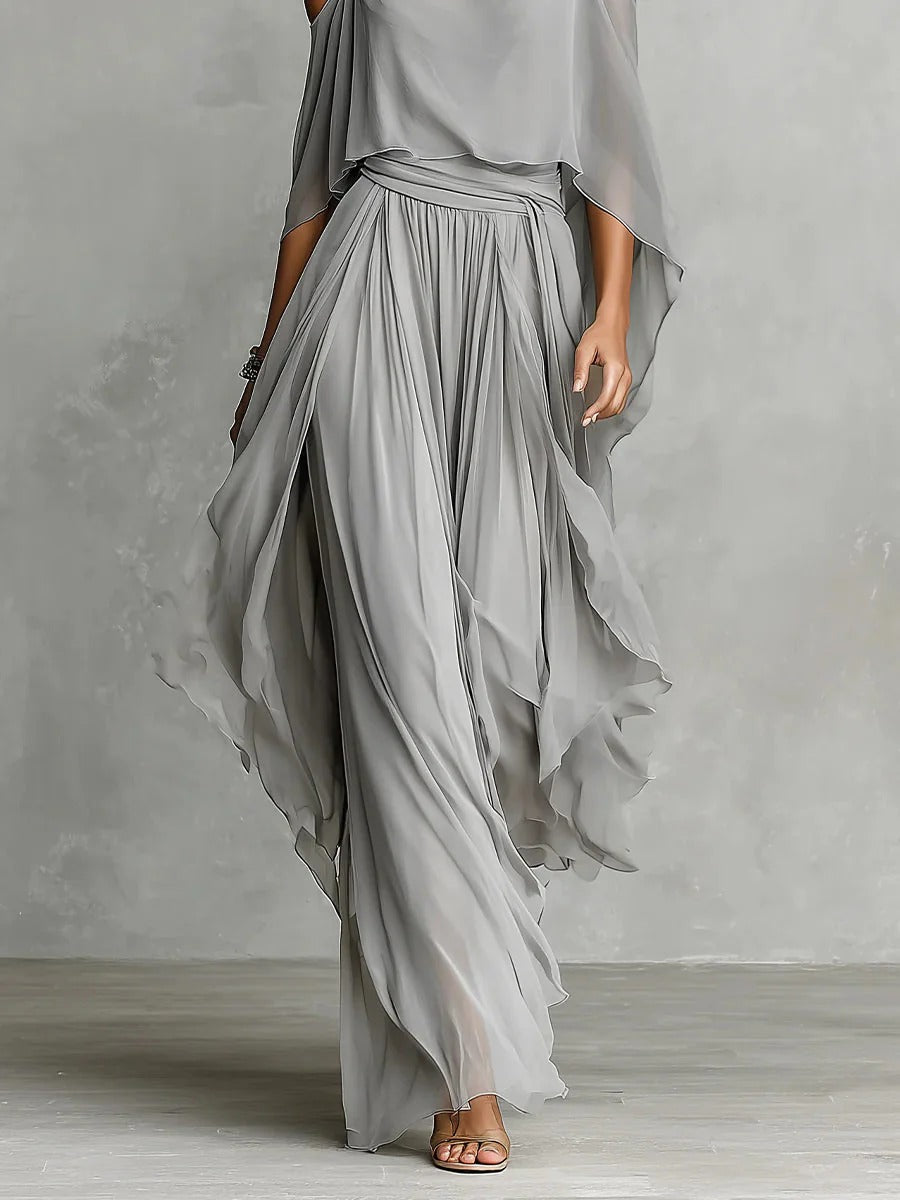 Velmoria | Layered Chiffon Top and Wide Leg Set