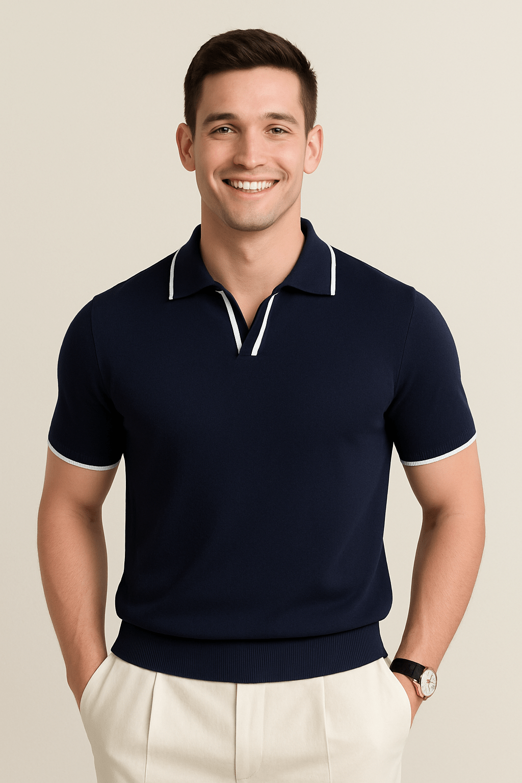Tavion | Contrast Trim Polo Knit Shirt