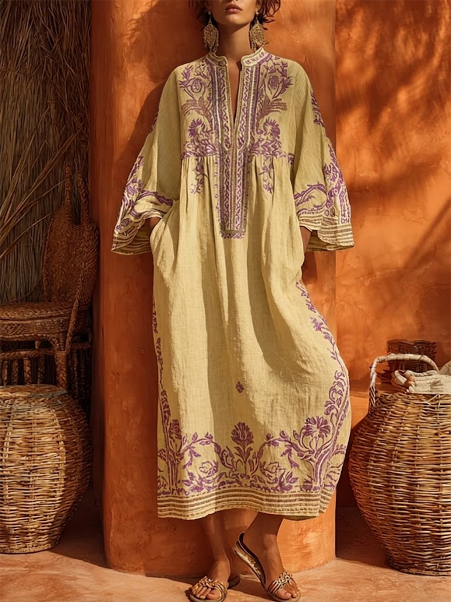 Thalira | Embroidered Boho Midi Dress