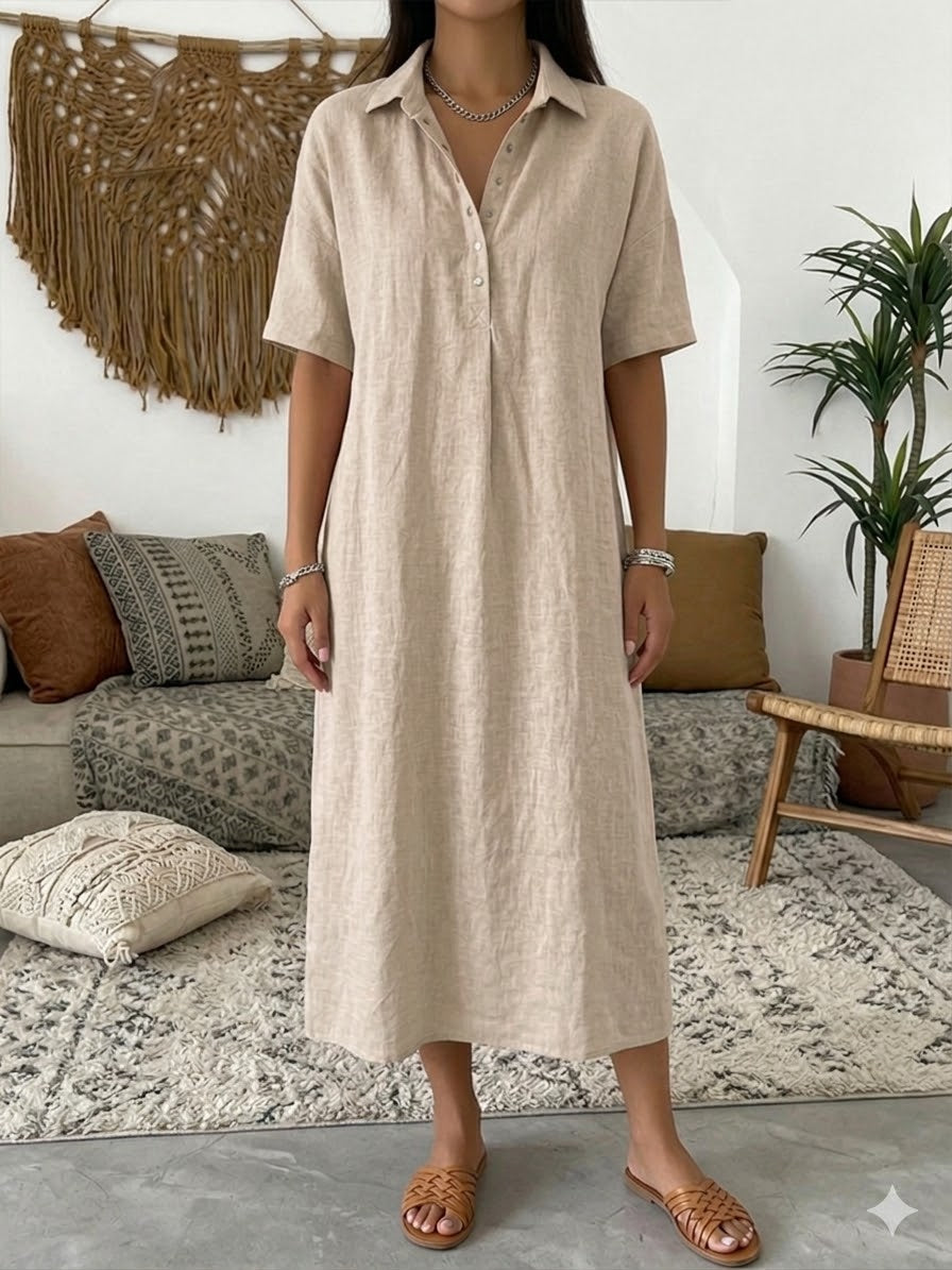 Eliza | Linen Polo Midi Shirt Dress