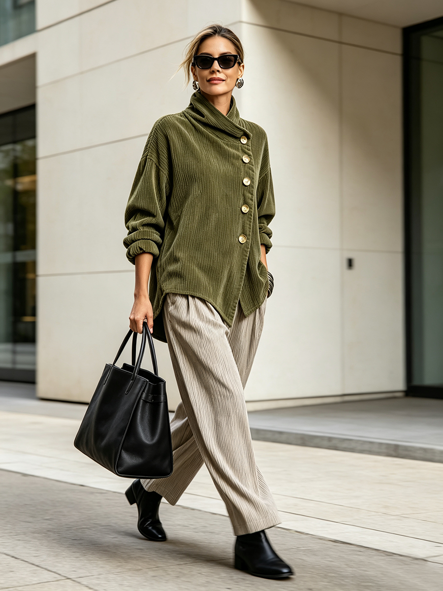 Greerly | Relaxed High Collar Corduroy Jacket