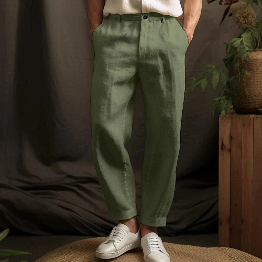 Bramwell | Relaxed Fit Pleated Linen Trousers