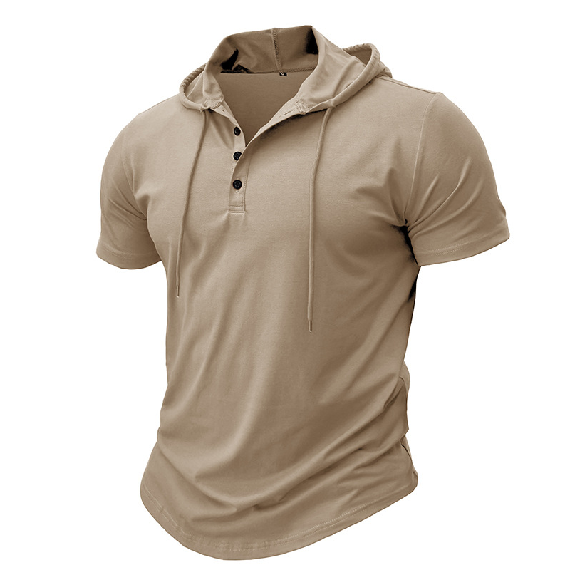 Veytrion | Button Neck Hooded T Shirt