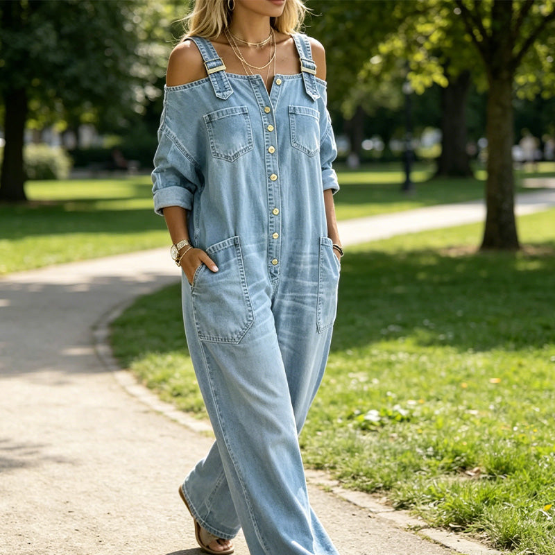 Brialle | Relaxed Pocket Denim Wide Leg Jumpsuit