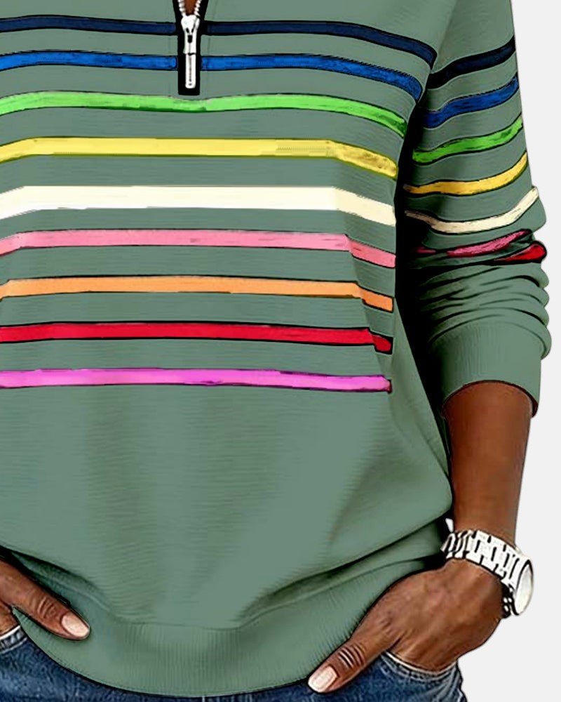 Harriet | Rainbow Stripe Quarter Zip Sweater