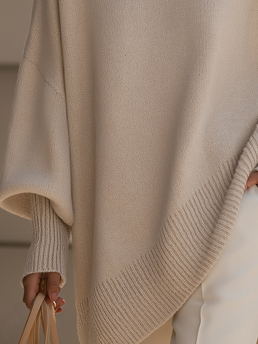 Eudelle | Relaxed Batwing Knit Poncho Sweater