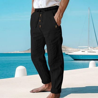 Osric | Button Detail Linen Blend Trousers