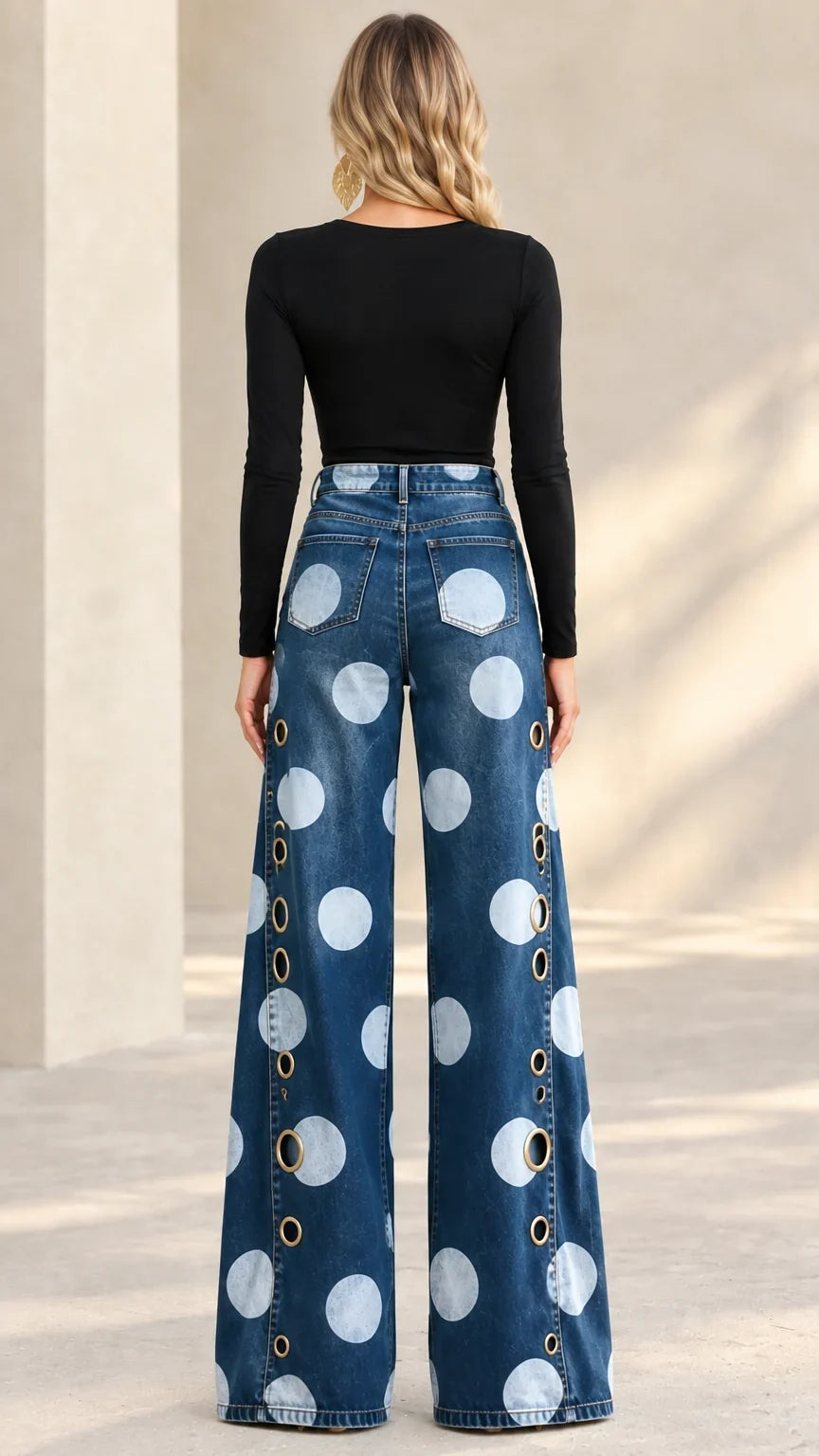 Cirella | Polka Dot High Waist Denim Jeans