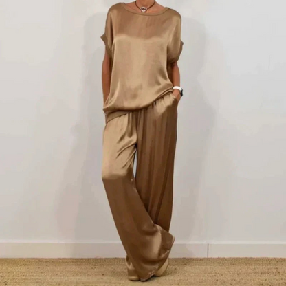 Lorenne | Satin Wide Leg Two Piece Set