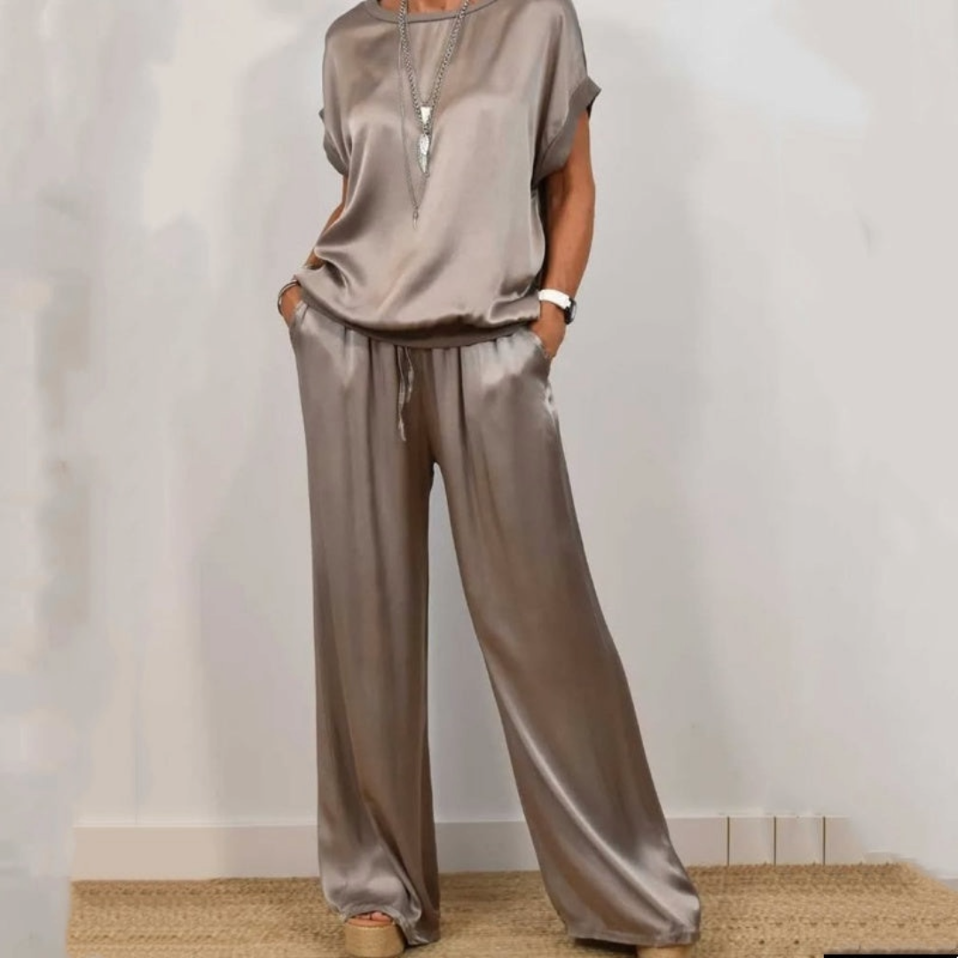 Lorenne | Satin Wide Leg Two Piece Set