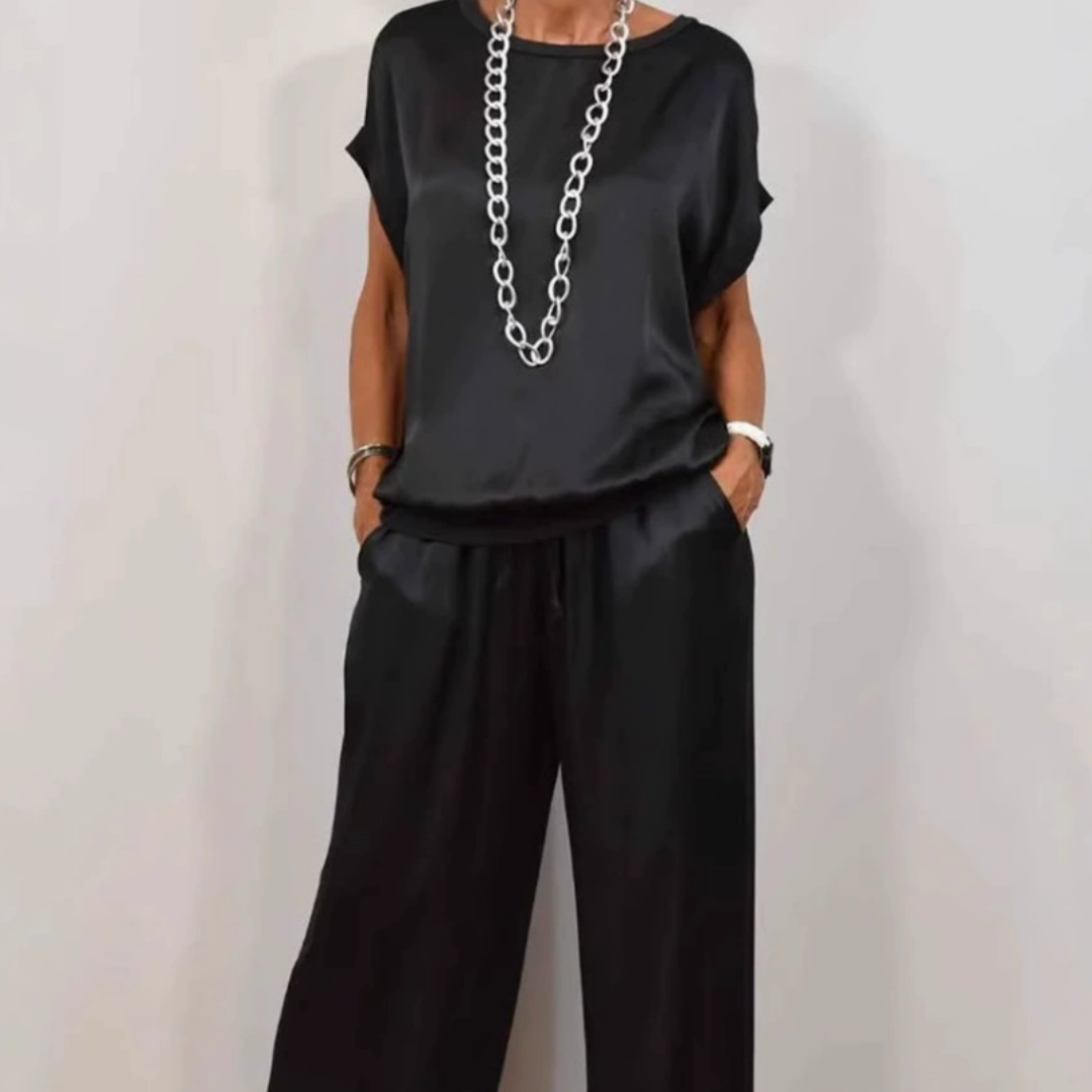 Lorenne | Satin Wide Leg Two Piece Set