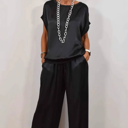 Lorenne | Satin Wide Leg Two Piece Set