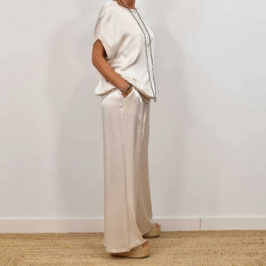 Lorenne | Satin Wide Leg Two Piece Set