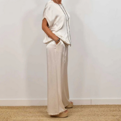 Lorenne | Satin Wide Leg Two Piece Set