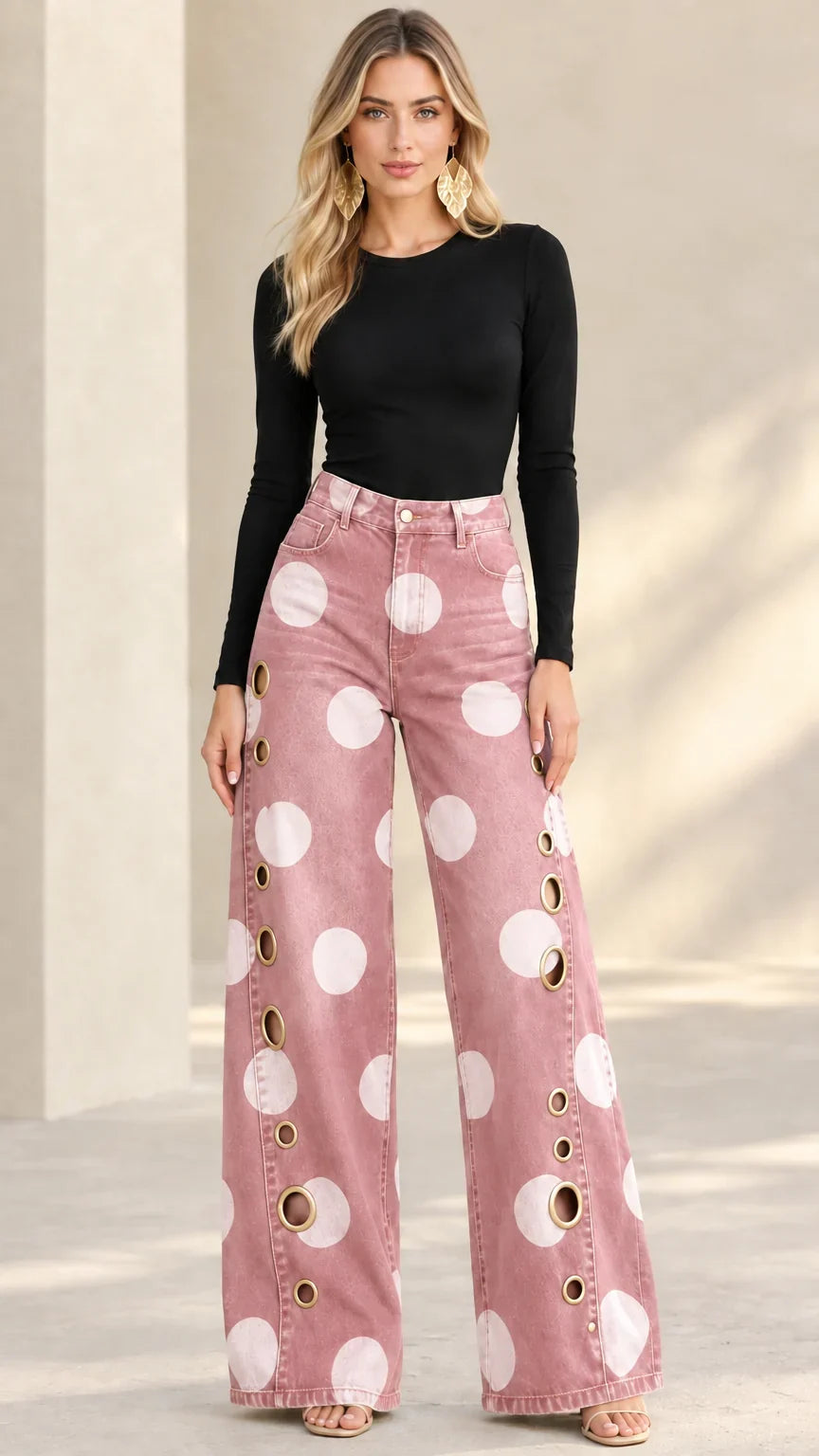Cirella | Polka Dot High Waist Denim Jeans