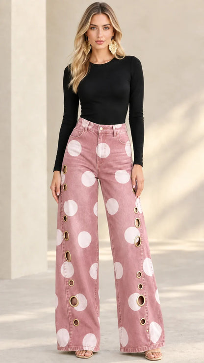 Cirella | Polka Dot High Waist Denim Jeans