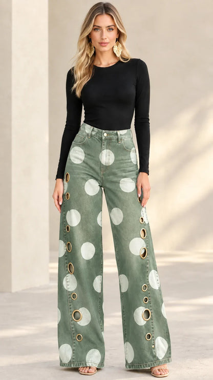 Cirella | Polka Dot High Waist Denim Jeans