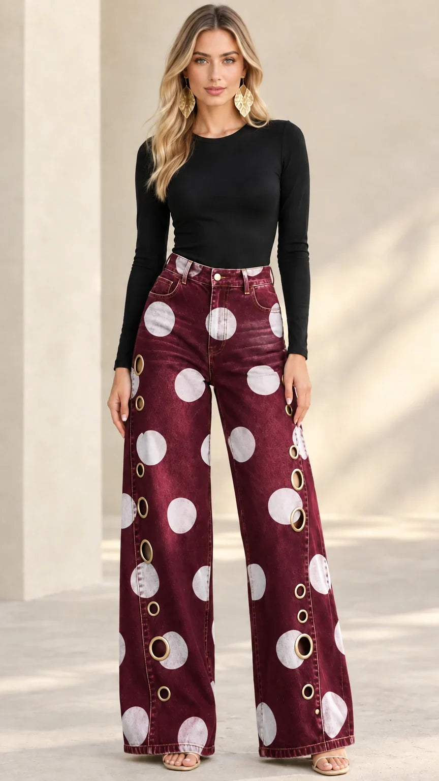 Cirella | Polka Dot High Waist Denim Jeans