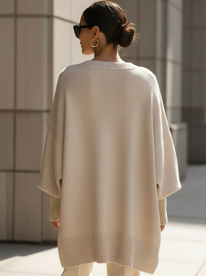 Eudelle | Relaxed Batwing Knit Poncho Sweater