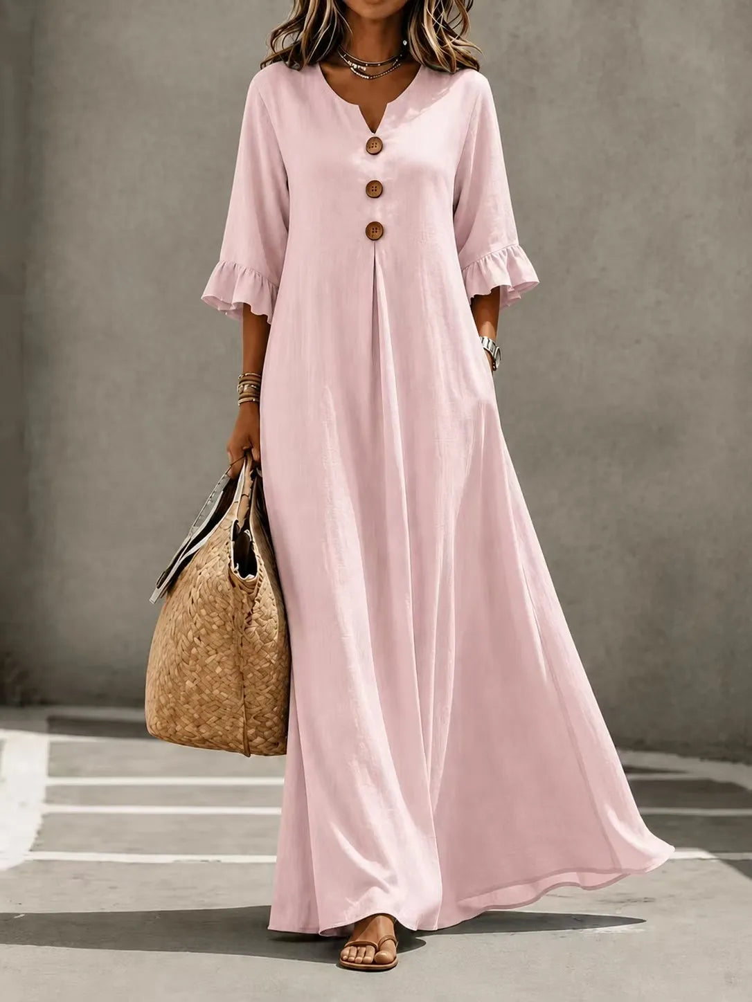 Ceryselle | Ruffle Sleeve Flowing Maxi Dress