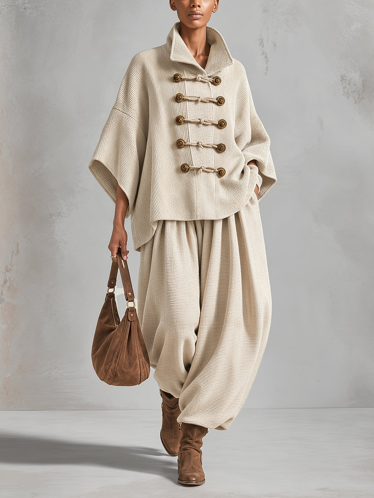 Wendessa | Textured Cape Top and Trouser Set