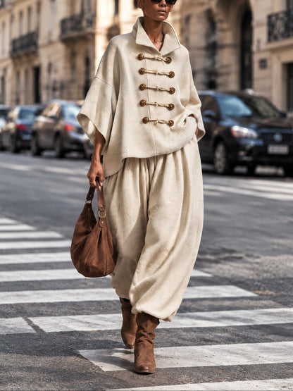 Wendessa | Textured Cape Top and Trouser Set