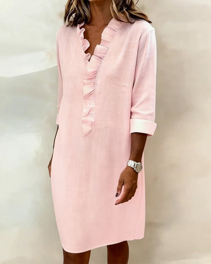 Mirette | Ruffle V Neck Shift Dress