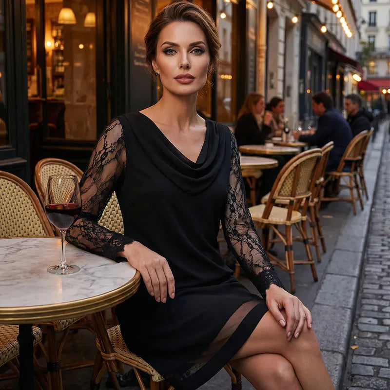 Evandria | Elegant Lace Sleeve Mini Dress