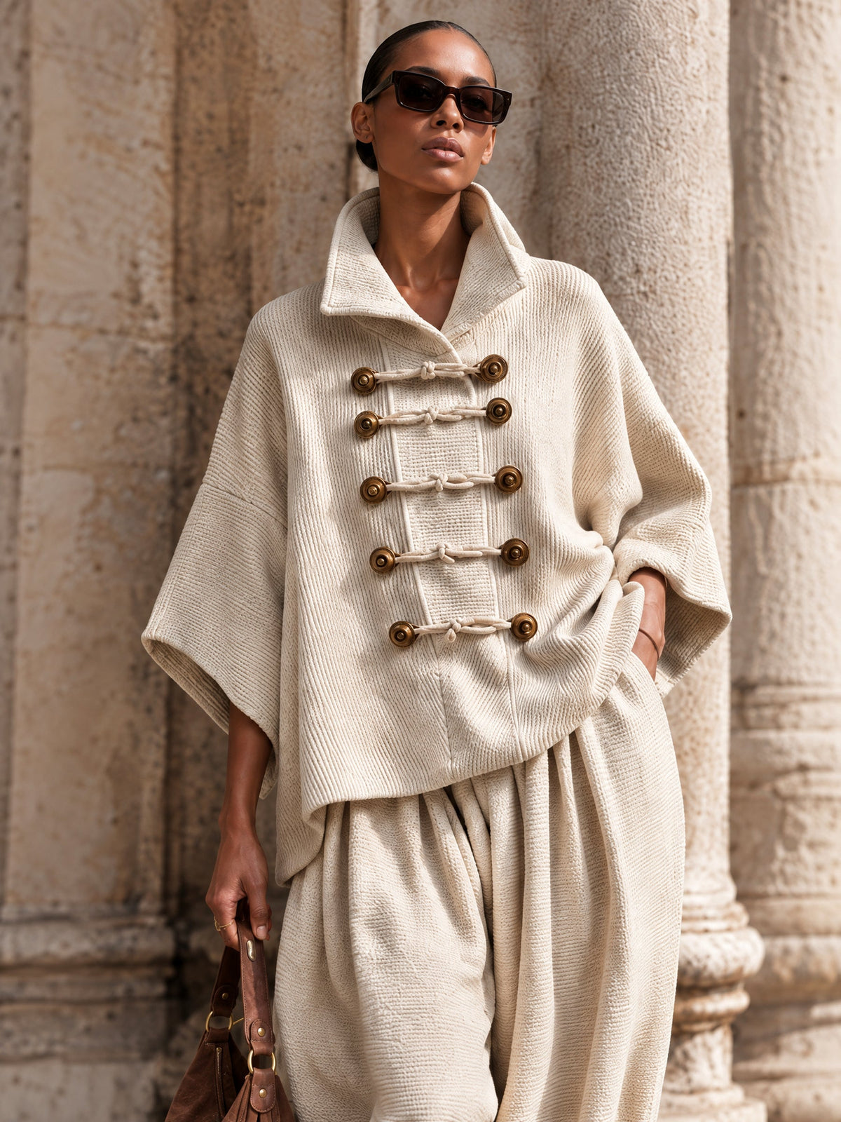 Wendessa | Textured Cape Top and Trouser Set