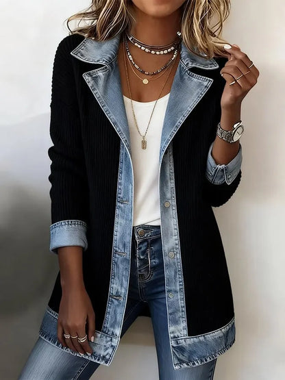 Evelora | Denim Trim Knit Cardigan