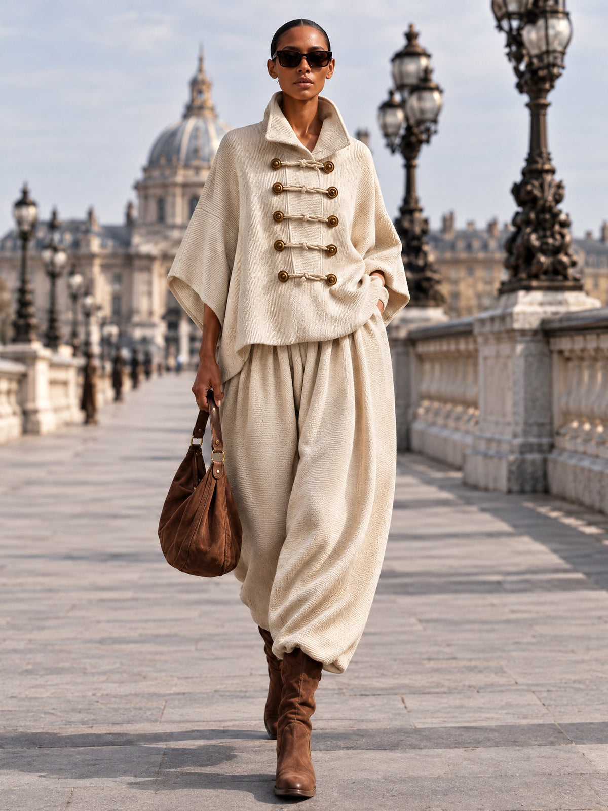 Wendessa | Textured Cape Top and Trouser Set