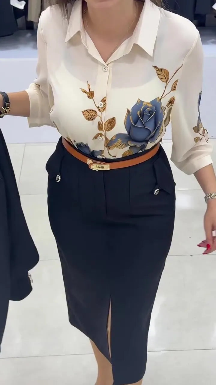 Xylena | Tailored Button Blazer Skirt Set