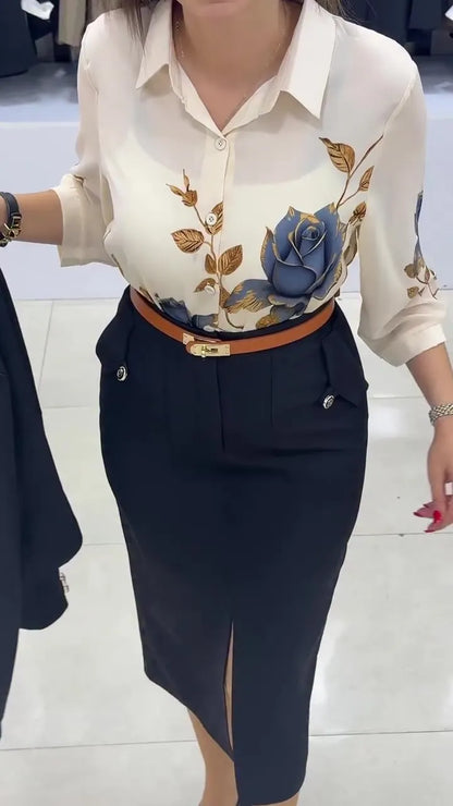 Xylena | Tailored Button Blazer Skirt Set