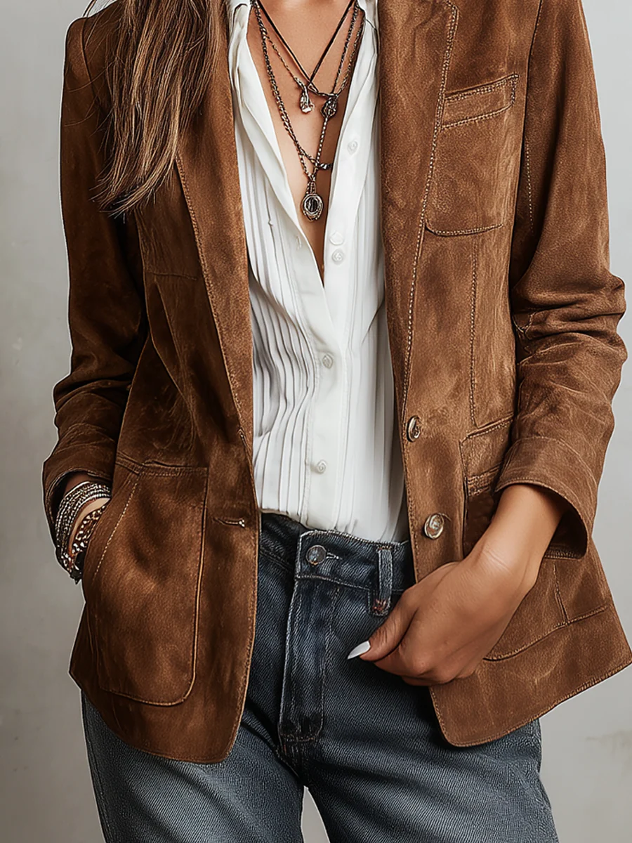Thalassa | Structured Suede Button Blazer