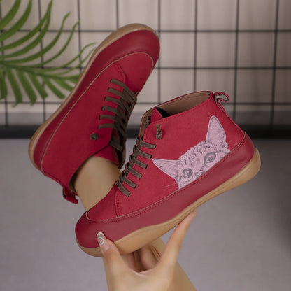 Zelmira | Cat Detail Lace Up Ankle Shoes