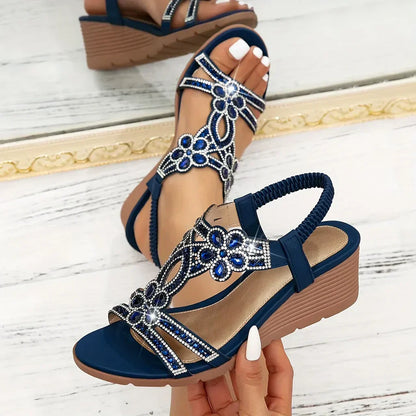 Avira | Rhinestone Flower Wedge Sandals