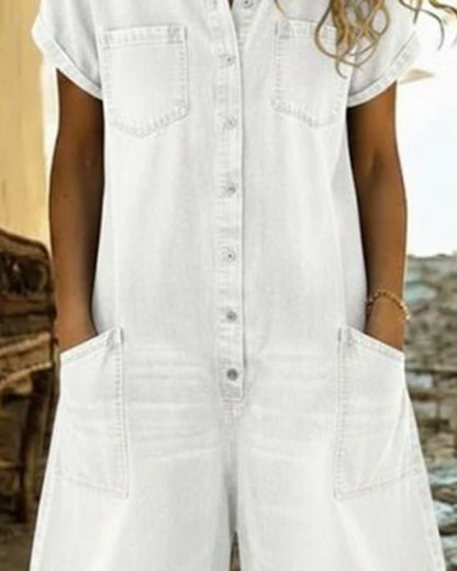 Nymerisse | Short Sleeve Denim Utility Romper