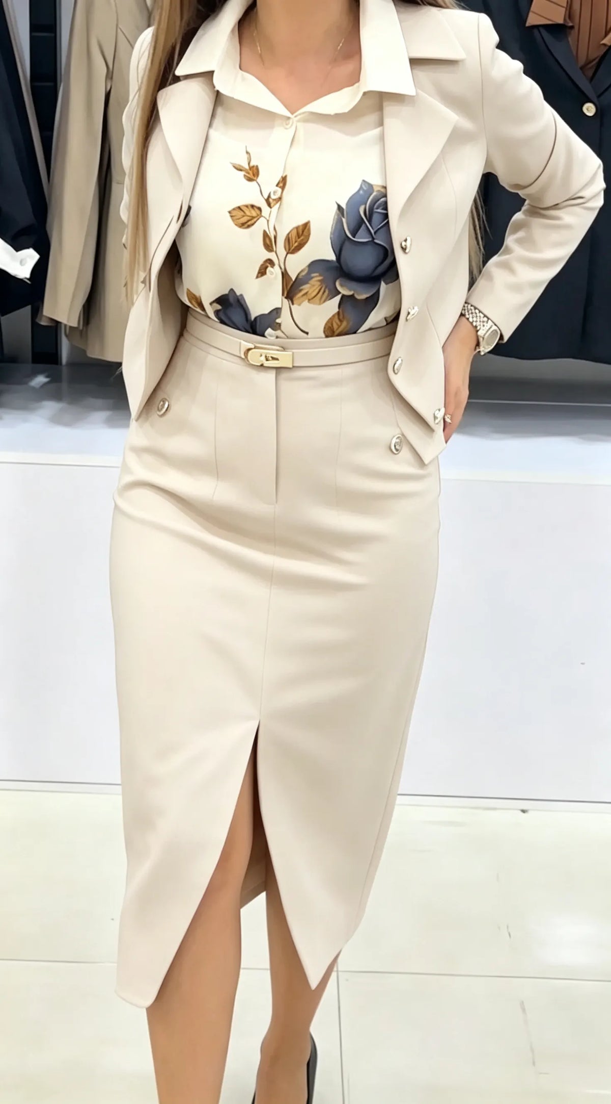 Xylena | Tailored Button Blazer Skirt Set