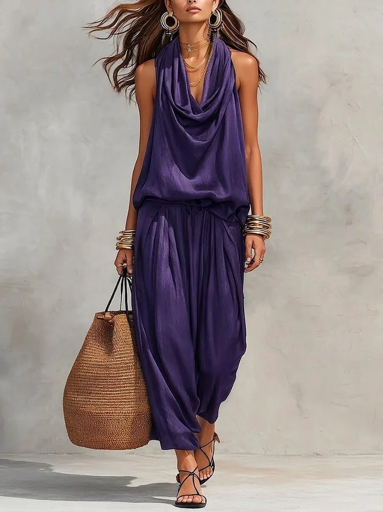 Zafrina | Draped Sleeveless Harem Jumpsuit