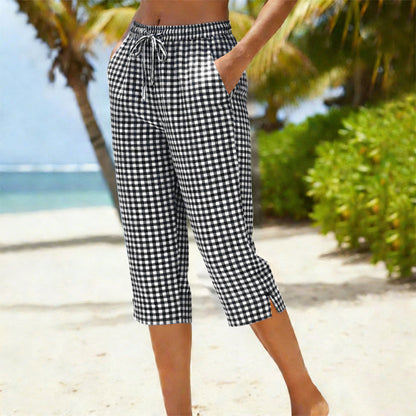 Davina | Casual Drawstring Check Capris