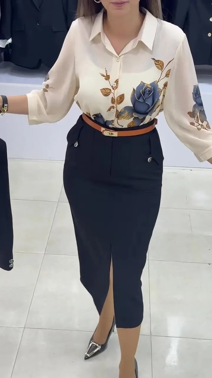 Xylena | Tailored Button Blazer Skirt Set