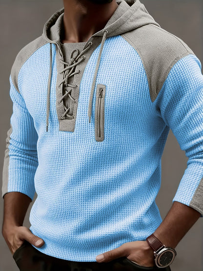Blaine | Contrast Shoulder Lace Up Hoodie
