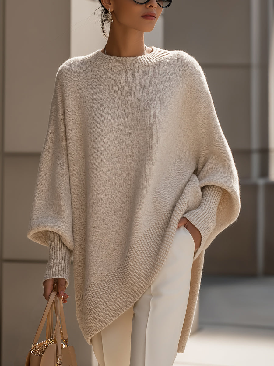 Eudelle | Relaxed Batwing Knit Poncho Sweater