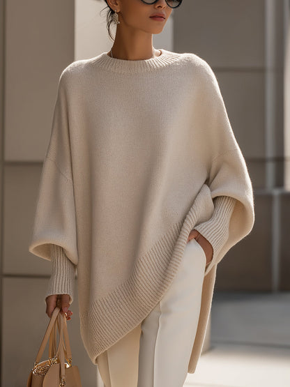 Eudelle | Relaxed Batwing Knit Poncho Sweater